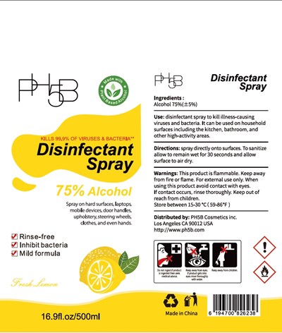 image description - PH5B disinfectant spray fresh lemon 500 ml 75 vv